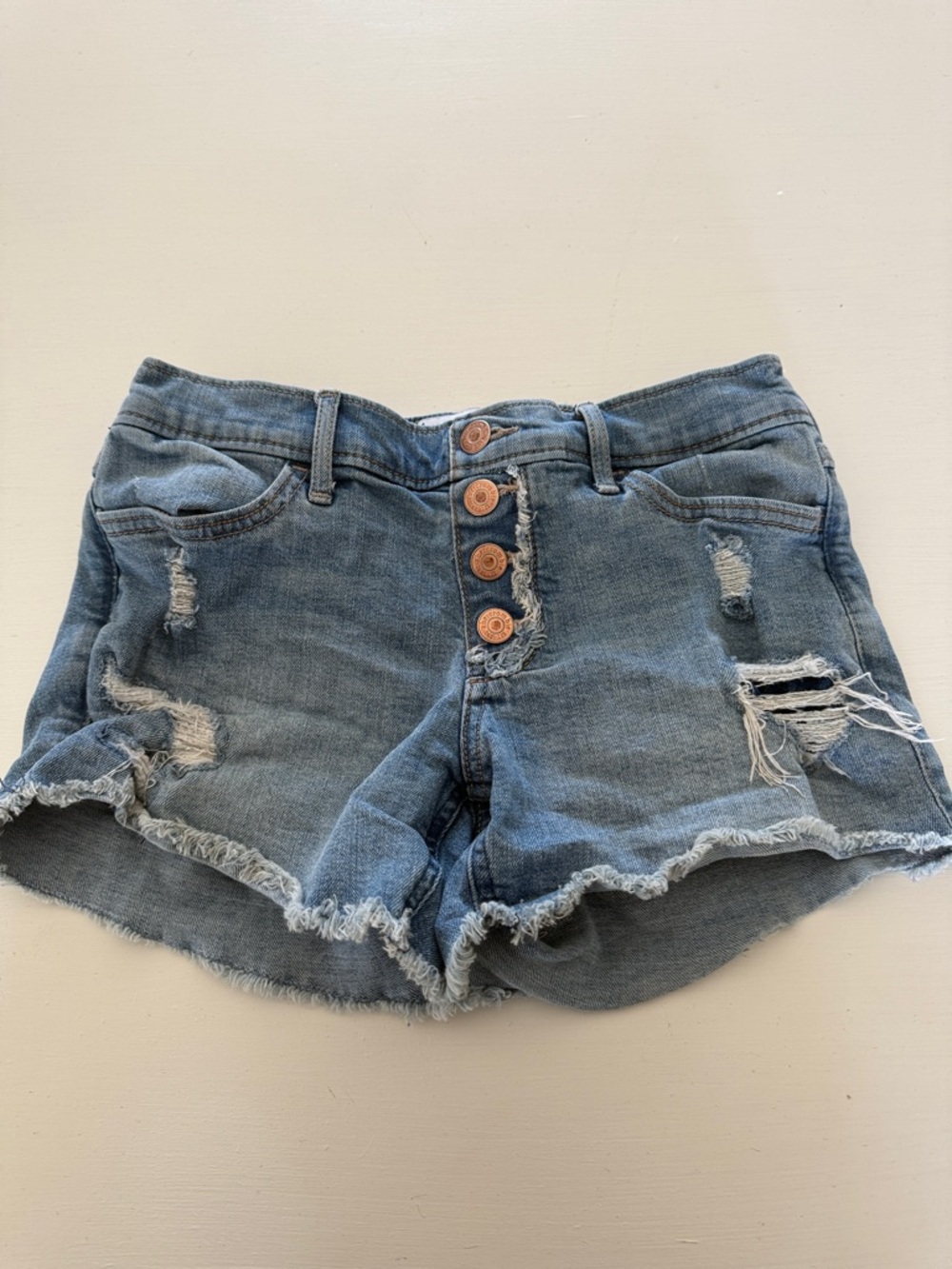 Girls Abercrombie &Fitch Distressed Button-Front Denim Shorts - Blue